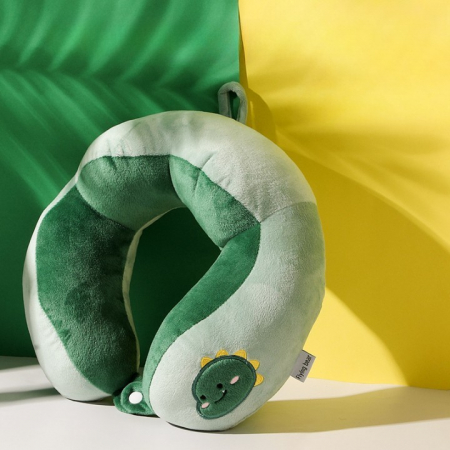 Perna de Calatorie, Flippy, Pentru Gat si Cap, Umplutura din Bumbac, 28x28x10 cm, cu Model Brodat Dinozaur, Verde [4]