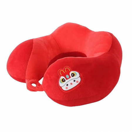 Perna de Calatorie, Flippy, Pentru Gat si Cap, Umplutura din Bumbac, 28x28x10 cm, cu Model Brodat Iepure, Rosu [4]