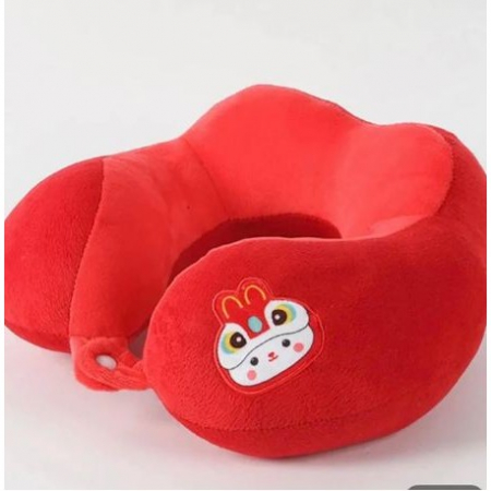 Perna de Calatorie, Flippy, Pentru Gat si Cap, Umplutura din Bumbac, 28x28x10 cm, cu Model Brodat Iepure, Rosu [2]