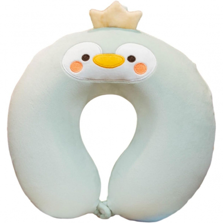Genți de voiaj & genți - Perna de Calatorie in Forma de U, Flippy, Pentru Gat si Cap, Umplutura din Spuma cu Memorie, 30x30 cm, Model Pinguin, Accesoriu de Voiaj, Birou, Masina, Sistem Prindere Capse, Verde
