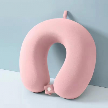 Perna de Calatorie in Forma de U, Flippy, Pentru Gat si Cap, Umplutura din Spuma cu Memorie, 30x30 cm, Sistem Prindere Capse, Cutie de Depozitare, Roz [1]