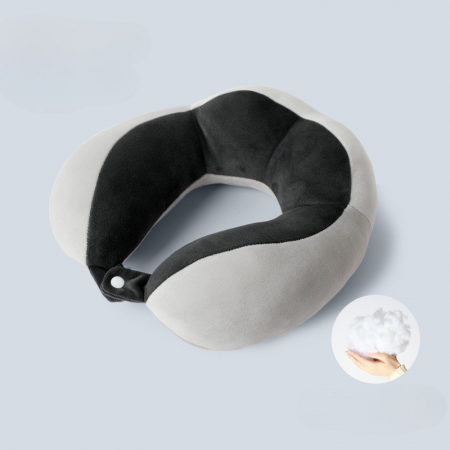 Perna de Voiaj Flippy, Pentru Gat, din Bumbac, 4 Cocoase Pentru Confort, Accesoriu de Voiaj, Birou, Masina, Sistem Prindere Capse, Negru [2]