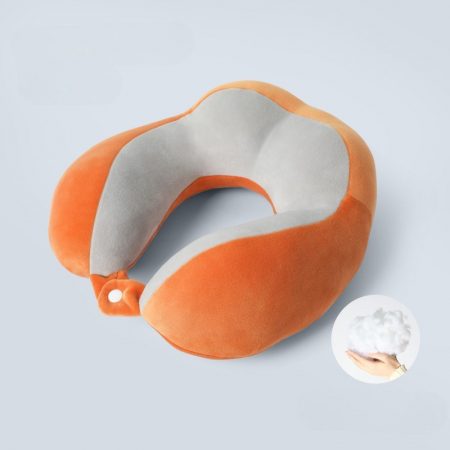 Perna de Voiaj Flippy, Pentru Gat, din Bumbac, 4 Cocoase Pentru Confort, Accesoriu de Voiaj, Birou, Masina, Sistem Prindere Capse, Portocaliu [2]