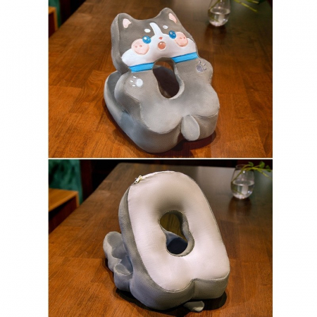 Perna din Spuma, Flippy, pentru Birou, Calatorii, Model Husky, Lavabila, Umplutura de Bumbac, Spatiu Cap in Forma de 8, 30x35x30 cm, Gri [3]