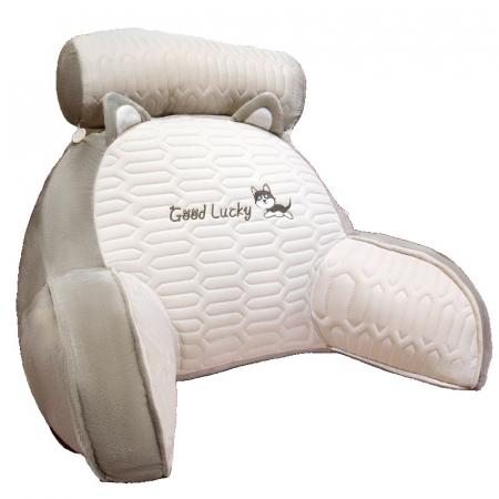 Genți de voiaj & genți - Lichidare Perna Multifunctionala, Flippy, Spatar pentru Pat, Protectie Lombara, Marime Medie, 60 x 40 cm, din Latex, Model Catelus, Gri