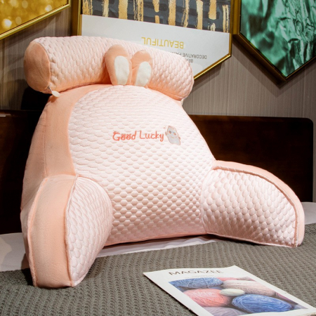 Perna Multifunctionala, Flippy, Spatar pentru Pat, Protectie Lombara, Marime Medie, 60 x 40 cm, din Plus, Model Iepure, Roz [1]