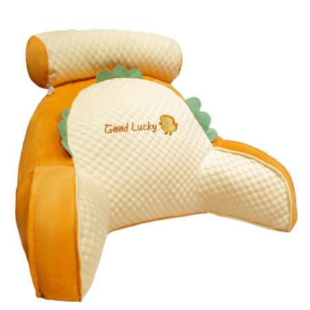 Pentru Casa si Camping - Perna Multifunctionala, Flippy, Spatar pentru Pat, Protectie Lombara, Marime Medie, 60 x 40 cm, din Plus, Model Pui, Portocaliu