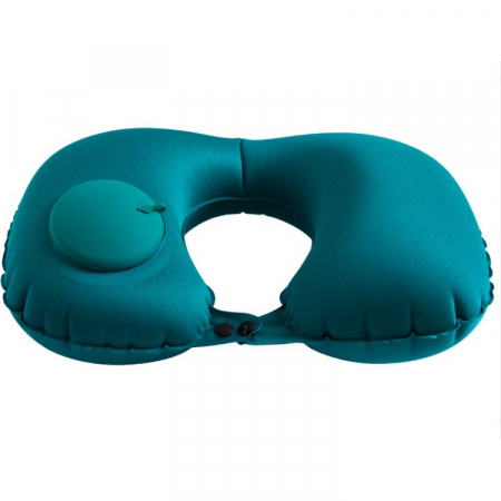 Pentru Casa si Camping - Perna pentru gat Flippy, portabila, umflare prin apasare, usor de depozitat, imbracata in material catifelat, in forma de U, 40 x 28 cm, verde