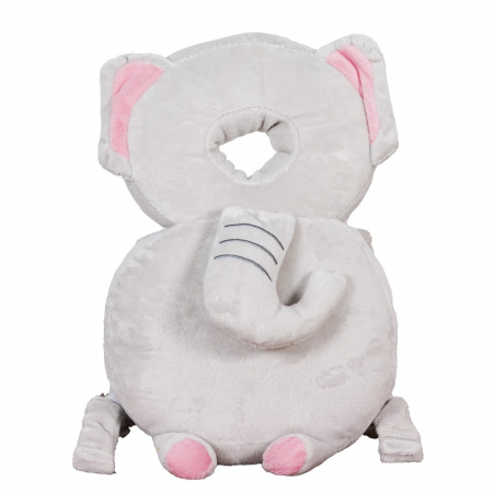 Genți de voiaj & genți - Perna tip Rucsac pentru Protectia Capului, Flippy, Tetiera tip Elefant de Plus, pentru Bebelusi, 33x6x19 cm, 180 g, Gri