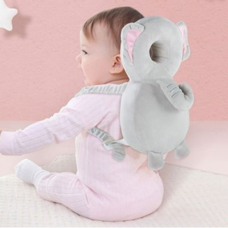 Perna tip Rucsac pentru Protectia Capului, Flippy, Tetiera tip Elefant de Plus, pentru Bebelusi, 33x6x19 cm, 180 g, Gri [2]