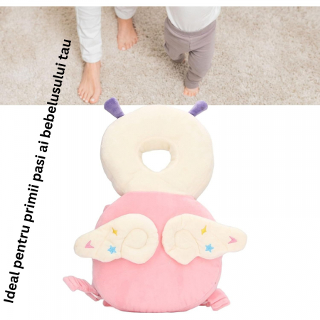 Perna tip Rucsac pentru Protectia Capului, Flippy, Tetiera tip Insecta, pentru Bebelusi, 33x6x19 cm, 180 g, Roz [5]