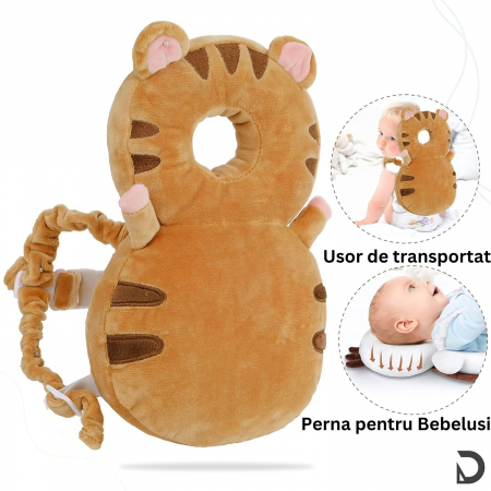 Perna tip Rucsac pentru Protectia Capului, Flippy, Tetiera tip Tigru, pentru Bebelusi, 33x6x19 cm, 180 g, Maro [3]