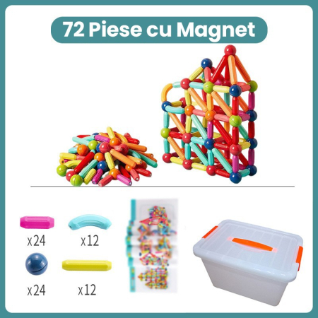 Piese Magnetice pentru Copii, Flippy, Set din 72 de Piese de diferite Culori, Constructor Magnetic cu Posibilitatea de a Construii forme Nelimitate, Multicolor [1]