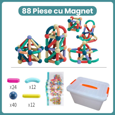 Piese Magnetice pentru Copii, Flippy, Set din 88 de Piese de diferite Culori, Constructor Magnetic cu Posibilitatea de a Construii forme Nelimitate, Multicolor [1]