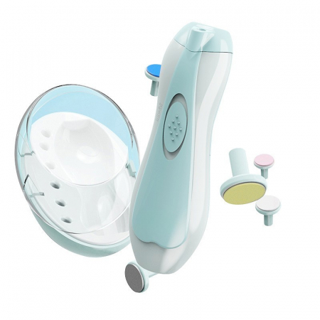 Jucarii, Copii & Bebe - Pila Electrica Unghii pentru Bebelusi, Flippy, 6 Piese, 15 x 4.5 x 3 cm, Silentios, 0-3 Ani, 4 Trepte de Viteza, Albastru