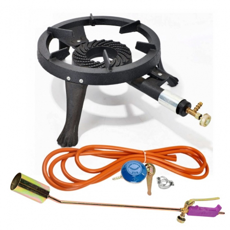 Pirostrii si accesorii pentru gatit - Pirostrie 3 picioare din fonta, 3 kW +  Kit reglabil gpl RH-10 + Tub flex 2M+2 Coliere + Arzator