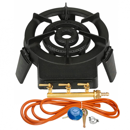 Pentru Casa si Camping - Pirostrie fonta SARA cu 3 robineti +  Kit reglabil gpl RH-10 + Tub flex 2M+2 Coliere