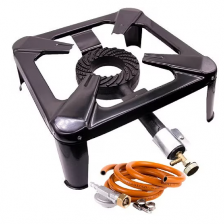 Pentru Casa si Camping - Pirostrie patrata din tabla 6.5 kW, 40 x 40 cm + Kit reglabil gpl 2 m, ceas + 2 coliere