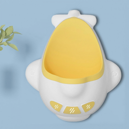 Pisoar pentru Baieti, Flippy, 0-8 Ani, in Forma de Avion, Perie Inclusa, Montare pe Perete, Carlig Autoadeziv Inclus, 29 x 33.5 cm, Alb/Galben [4]