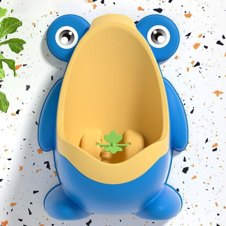 Pisoar pentru Baieti, Flippy, 0-8 Ani, in Forma de Broasca, Perie Inclusa, Montare pe Perete, Carlig Autoadeziv Inclus, 29 x 22.5 cm, Albastru [1]