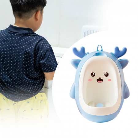 Pisoar pentru Baieti, Flippy, 0-8 Ani, in Forma de Cerb, Perie Inclusa, Montare pe Perete, Carlig Autoadeziv Inclus, 29.8 x 23.8 cm, Albastru [1]