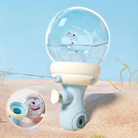 Pistol cu Apa pentru Copii, Flippy, Multifunctional, Capacitate 300 mL, Model Hipopotam, 9x9x17cm, Plastic, Albastru [1]