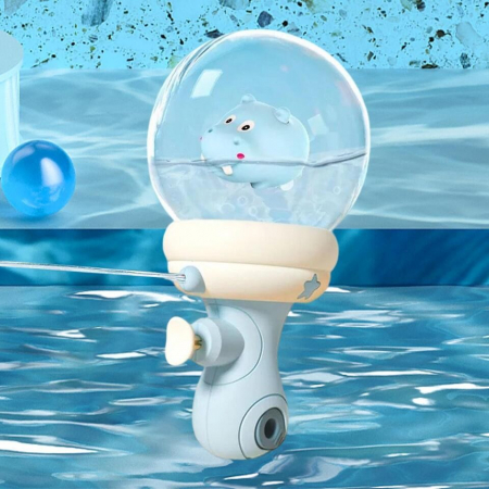 Pistol cu Apa pentru Copii, Flippy, Multifunctional, Capacitate 300 mL, Model Hipopotam, 9x9x17cm, Plastic, Albastru [3]