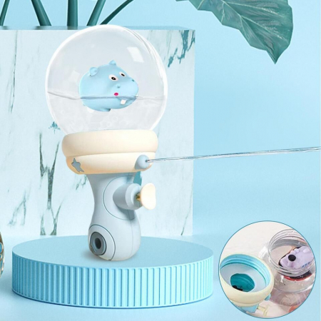 Pistol cu Apa pentru Copii, Flippy, Multifunctional, Capacitate 300 mL, Model Hipopotam, 9x9x17cm, Plastic, Albastru [4]