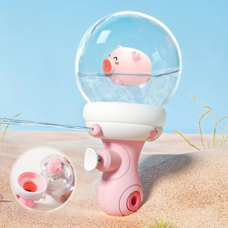 Pistol cu Apa pentru Copii, Flippy, Multifunctional, Capacitate 300 mL, Model Purcelus, 9x9x17cm, Plastic, Roz [1]