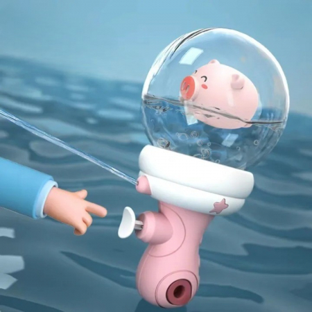 Pistol cu Apa pentru Copii, Flippy, Multifunctional, Capacitate 300 mL, Model Purcelus, 9x9x17cm, Plastic, Roz [2]