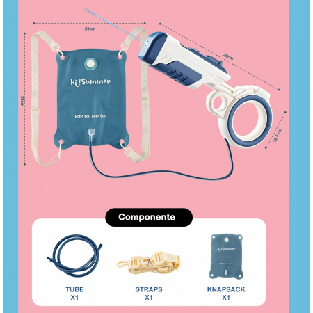 Pistol cu apa pentru copii Flippy, rezervor tip ghiozdan, 1500 ml, reglabil, material ABS/silicon, distanta improscare 8 metri, tragaci cu presiune, 12.5 x 28 cm, albastru [6]