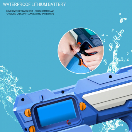Pistol cu Apa pentru Copii, Rezervor 600ml, Flippy, 14ani+, cu baterie 1200mAh, Electric Burst, Albastru/Alb, 1000ML [2]