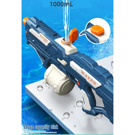 Pistol cu Apa pentru Copii, Rezervor 600ml, Flippy, 14ani+, cu baterie 1500mAh, Electric Burst, Albastru/Alb, 1000ML [6]