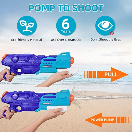 Pistol cu Apa pentru Copii, Rezervor de 1500 ml, Maner de transport, Pentru Piscina/Plaja, Flippy, 3 ani+, Bleumarin, Lungime 44 cm [7]