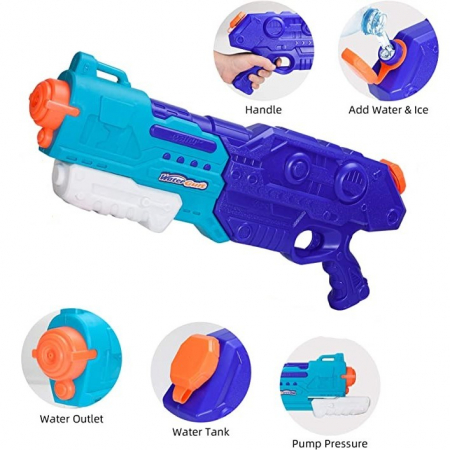 Pistol cu Apa pentru Copii, Rezervor de 1500 ml, Maner de transport, Pentru Piscina/Plaja, Flippy, 3 ani+, Bleumarin, Lungime 44 cm [3]