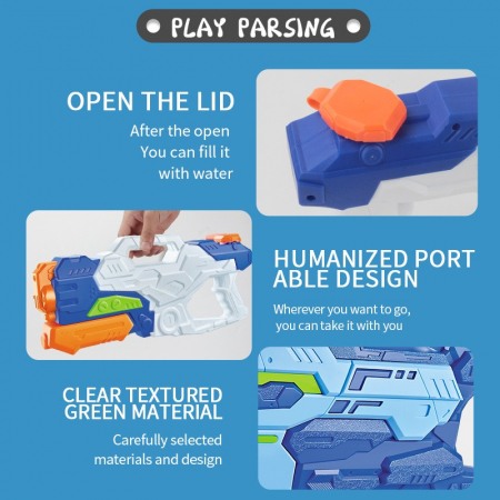 Pistol cu Apa pentru Copii, Rezervor, Pentru Piscina/Plaja, Flippy, 6ani+, 4 duze, Albastru, 1500ML [3]