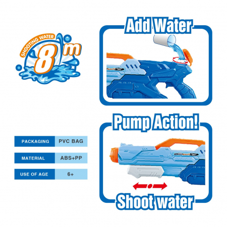 Pistol cu Apa pentru Copii, Rezervor, Pentru Piscina/Plaja, Flippy, 6ani+, Albastru, 1500ML [3]