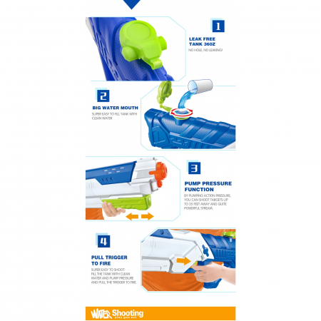 Pistol cu Apa pentru Copii, Rezervor, Pentru Piscina/Plaja, Flippy, 6ani+, Multicolor, 1200ML [6]