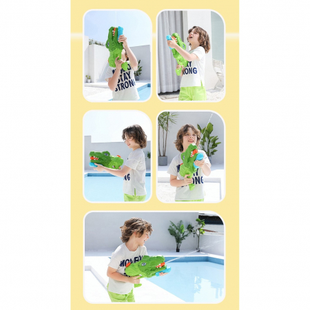 Pistol cu Apa pentru Copii, Rezervor, Pentru Piscina/Plaja, Flippy, 6ani+, Tiranozaur, 3 duze, Verde, 1440ML [3]