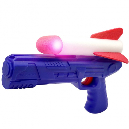 Jucarii si Jocuri - Pistol de Jucarie, Flippy, cu Lansator de Racheta, din Polistiren/Plastic, Lumina LED, +3 Ani, Albastru/Rosu