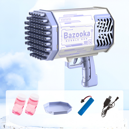 *LICHIDARE STOC* Pistol pentru Baloane de Sapun, Flippy, 69 de Gauri, Lumini Colorate, Tavita, Lichid, Baterie de Li, Cablu de Incarcare, 24cm x 14cm x 24cm, Mov [2]