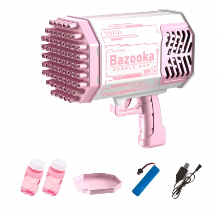 Pistol pentru Baloane de Sapun, Flippy, 69 de Gauri, Lumini Colorate, Tavita, Lichid, Baterie de Li, Cablu de Incarcare, 24cm x 14cm x 24cm, Roz [9]