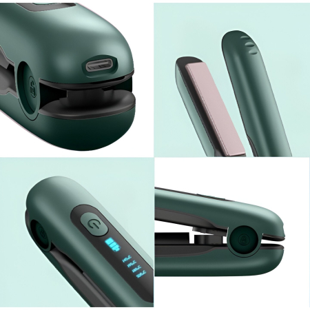 Placa de Par fara Fir, Flippy, Adaptor Tip C, 4 Trepte de Temperatura, Tensiune 5V, Capacitate Baterie 5000 mAh, Indreptat, Ondulat, 23.5x3.3x4.5 cm, Verde [1]