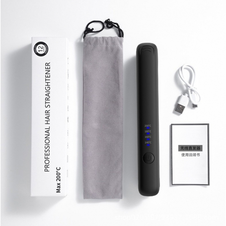 Lichidare Placa de Par fara Fir, Flippy, Adaptor Tip C, Tensiune 5V, Capacitate Baterie 3000 mAh, Indreptat, Ondulat, 4 Trepte de Temperatura, 21.8 x 3.1 x 3.4.1 cm, Negru [3]