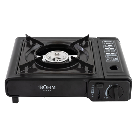 Plite & aragaze - Plita cu un arzator pe gaz Camping BoHM BG-K-001+L, GPL, 2.3 kW, Racord metalic extern pentru furtun de gaz