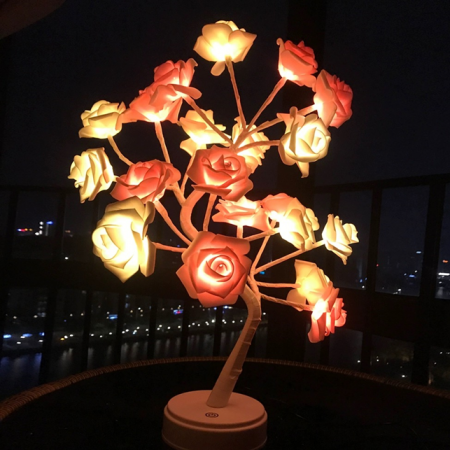 Brazi de Craciun - Pomisor decorativ sarbatori, iluminat 24 LED alb cald + roz , 50 cm