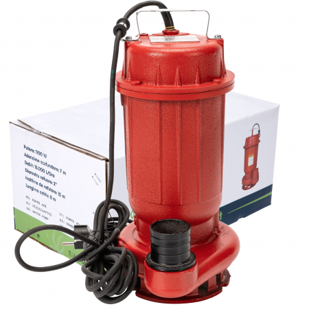 Pompe apa menajera cu si fara tocator - Pompa apa murdara din fonta rosie WQD10 fara plutitor, 1100 W, 15 m³/h, 15 m refulare