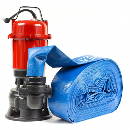 Pompe apa menajera cu si fara tocator - Pompa apa murdara din fonta si plutitor WQD-3000 W + 100 m Furtun pompieri 2" cu cuple