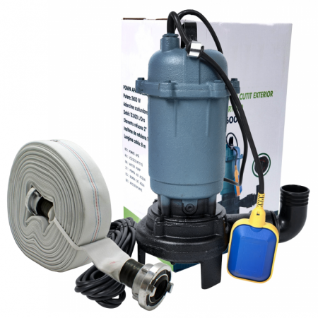 Pompe apa menajera cu si fara tocator - Pompa apa murdara Euroaqua 2600 W + Furtun cu cuple 2" 20 M