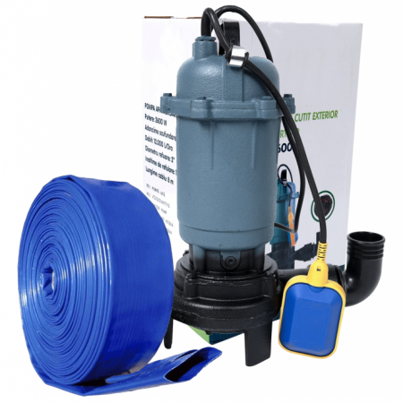 Pompe apa menajera cu si fara tocator - Pompa apa murdara Euroaqua 2600 W + Furtun PVC 2" 50 M